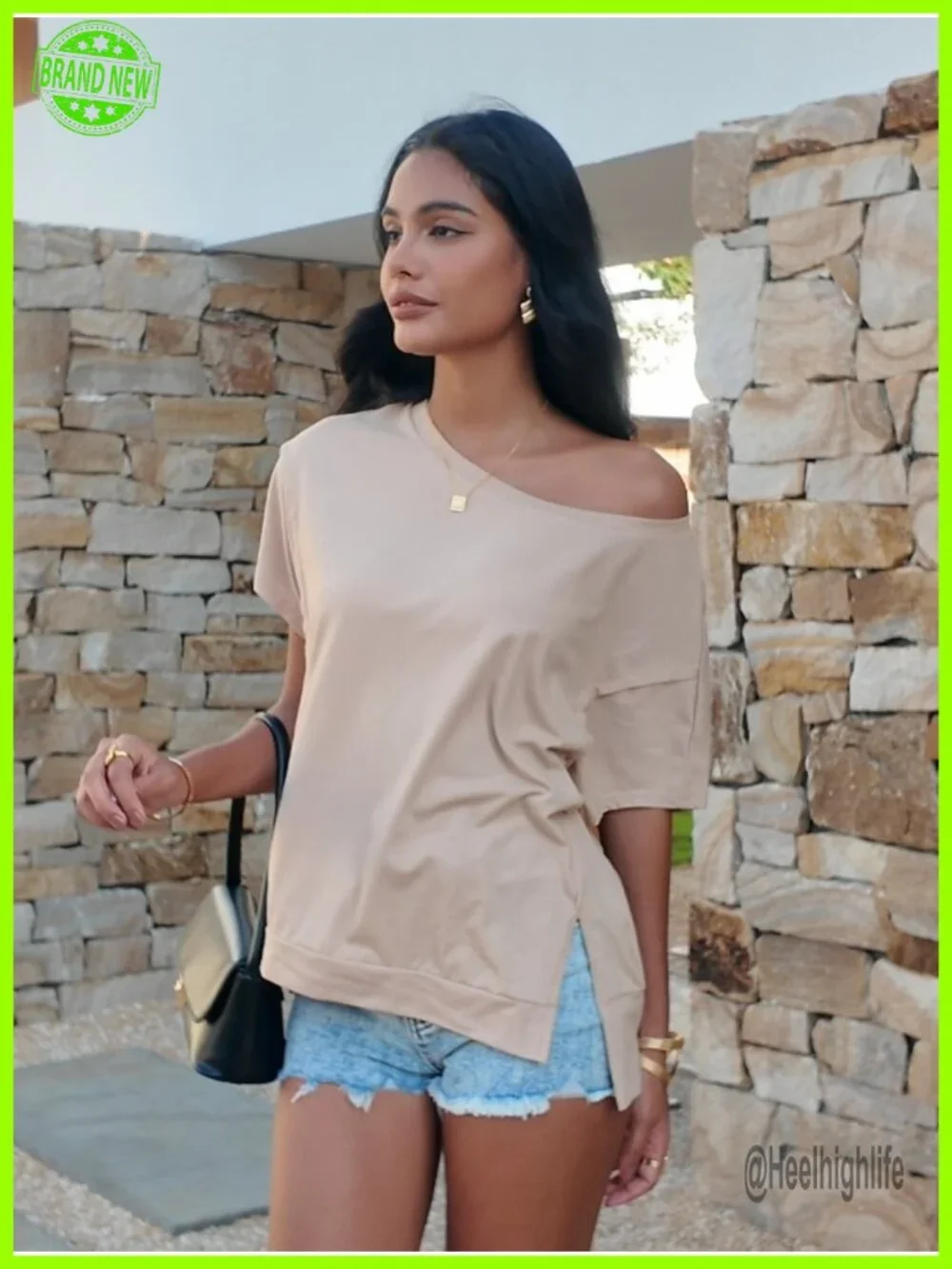 Womens Oversized Batwing Short Sleeve Slit Hem Casual Summer Beach T-Shirt